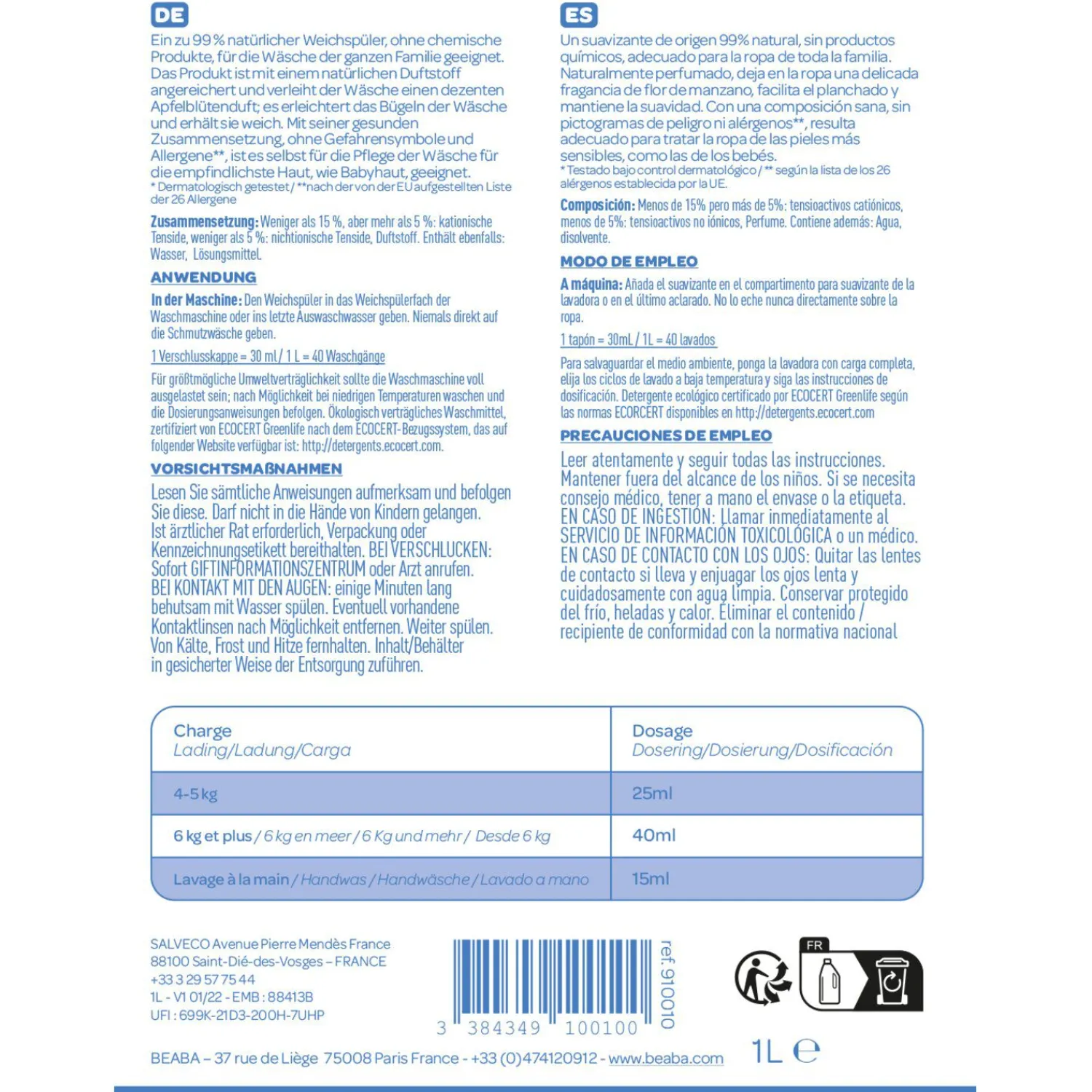 BÉABA Assouplissant 1L fleurs de pommier< Désinfectants Et Nettoyants