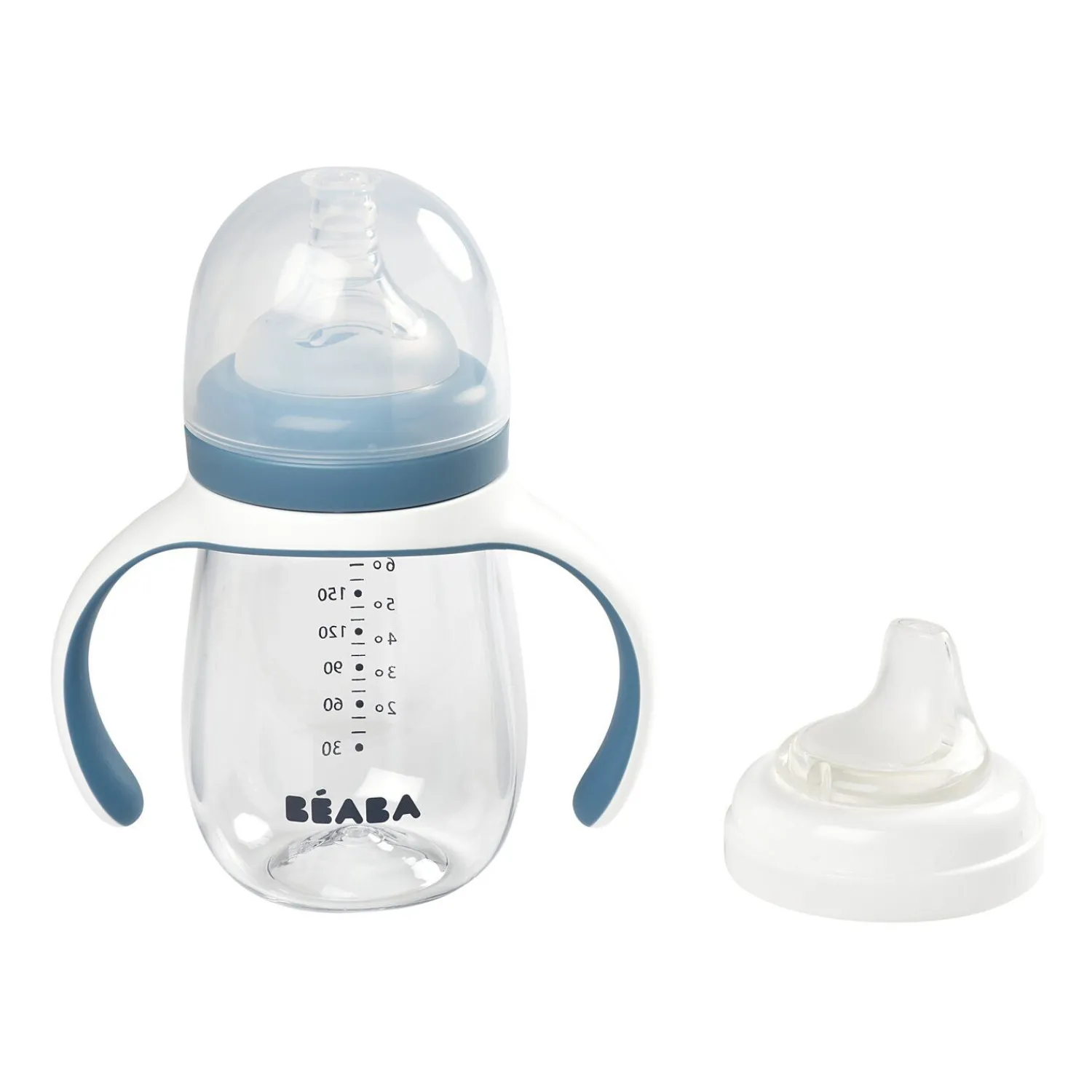 BÉABA Biberon d'apprentissage 2 en 1 - 210ml Bleu< Biberons Et Accessoires