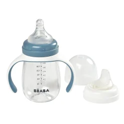 BÉABA Biberon d'apprentissage 2 en 1 - 210ml Bleu< Biberons Et Accessoires