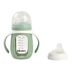 BÉABA Biberon d'apprentissage en verre 2 en 1 - 210ml Vert sauge< Couverts Vaisselle Et Bavoirs|Biberons Et Accessoires