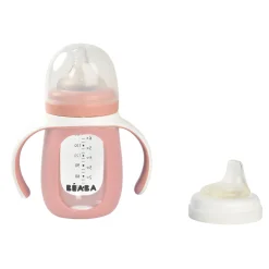 BÉABA Biberon d'apprentissage en verre 2 en 1 - 210ml Vieux rose< Biberons Et Accessoires