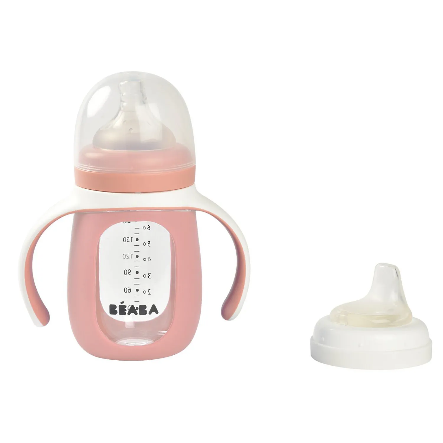 BÉABA Biberon d'apprentissage en verre 2 en 1 - 210ml Vieux rose< Biberons Et Accessoires