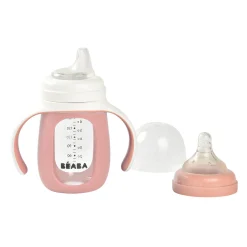 BÉABA Biberon d'apprentissage en verre 2 en 1 - 210ml Vieux rose< Biberons Et Accessoires