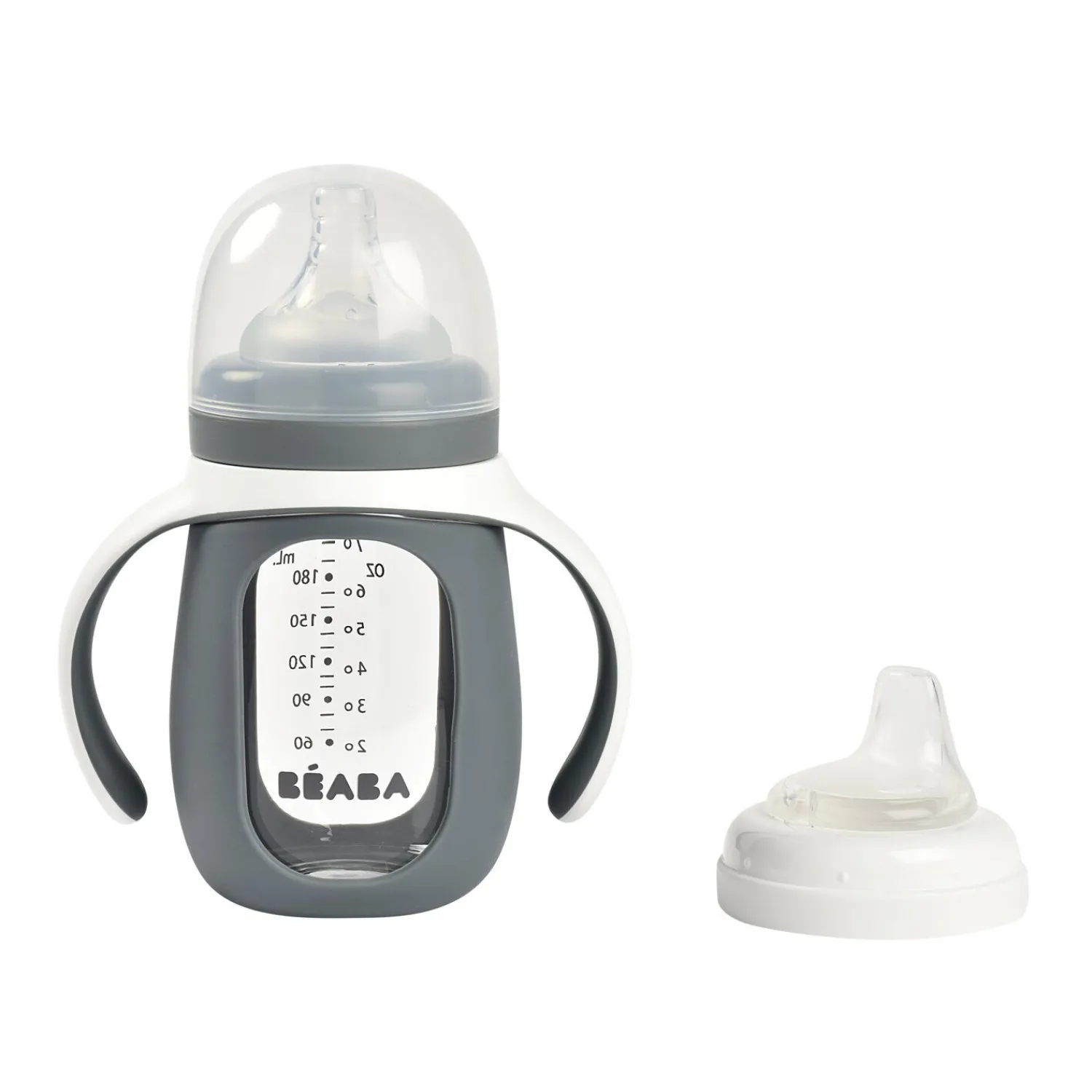 BÉABA Biberon d'apprentissage en verre 2 en 1 - 210ml Gris minéral< Biberons Et Accessoires