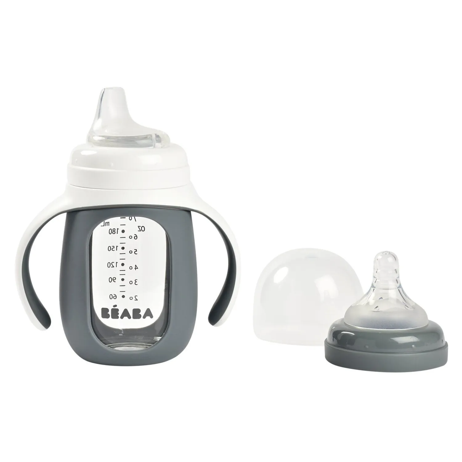 BÉABA Biberon d'apprentissage en verre 2 en 1 - 210ml Gris minéral< Biberons Et Accessoires
