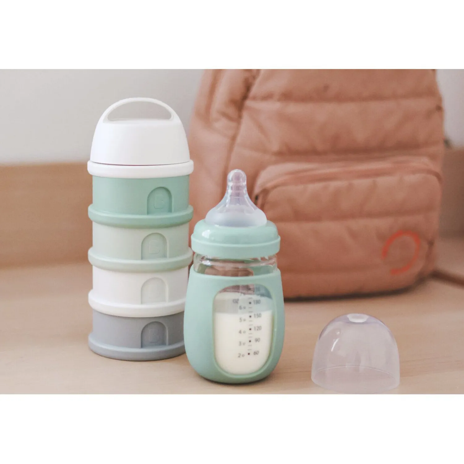 BÉABA Boîte doseuse de lait 4 compartiments empilables Vert sauge< Doseurs De Lait|Biberons Et Accessoires