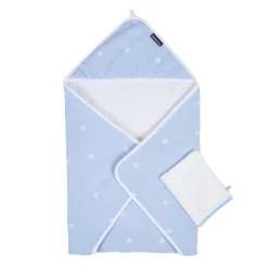 BÉABA Cape De Bain + Gant - 80x80 Cm - Mousseline Fleur - Bleue< Capes De Bain