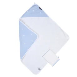BÉABA Cape De Bain + Gant - 80x80 Cm - Mousseline Fleur - Bleue< Capes De Bain
