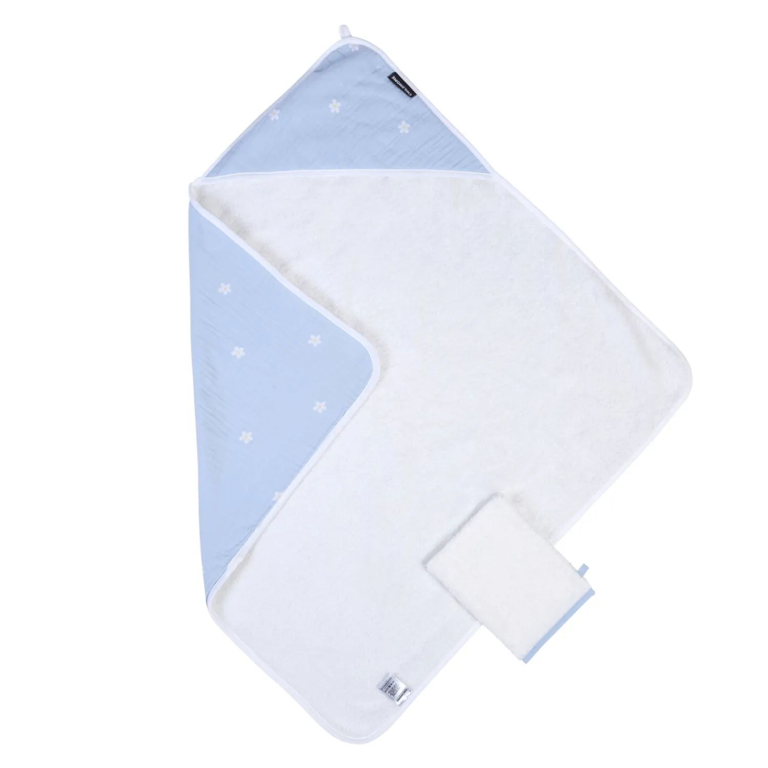 BÉABA Cape De Bain + Gant - 80x80 Cm - Mousseline Fleur - Bleue< Capes De Bain