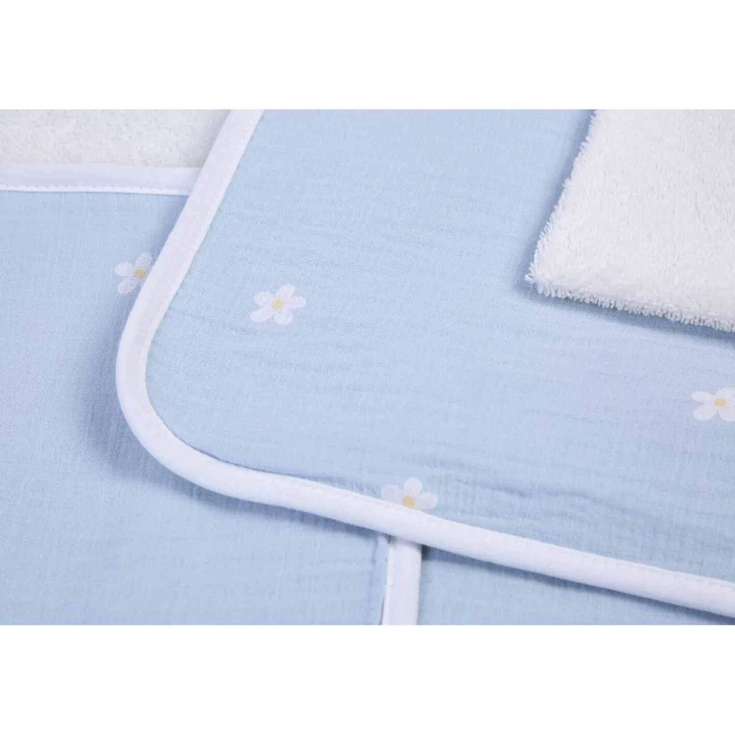 BÉABA Cape De Bain + Gant - 80x80 Cm - Mousseline Fleur - Bleue< Capes De Bain