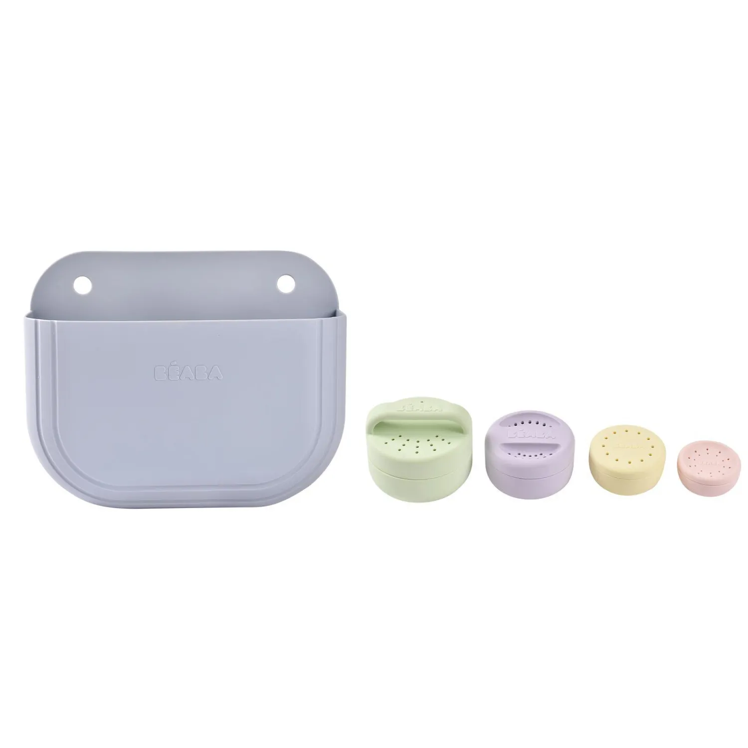 BÉABA Coffret de bain : panier et jouets de bain silicone Galet / Menthe au lait / Multi couleurs< Baignoires Et Accessoires