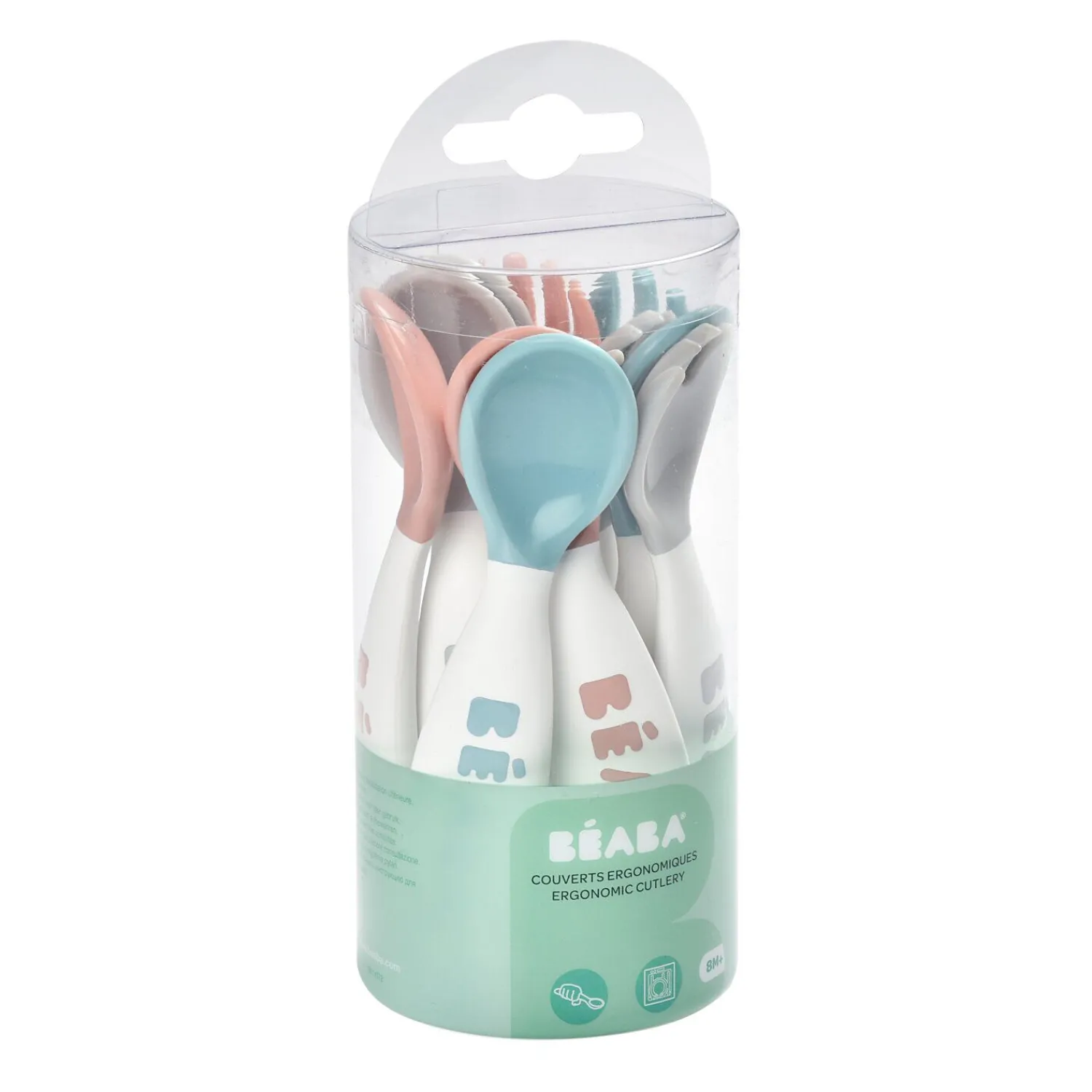 BÉABA Lot 10 couverts ergonomiques 2ème âge Bleu/Rose/Gris< Couverts Vaisselle Et Bavoirs