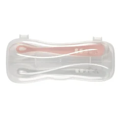 BÉABA Lot 2 cuillères 1er âge silicone avec boite de transport Rose/Gris< Couverts Vaisselle Et Bavoirs