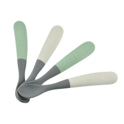 BÉABA Lot 4 cuillères 1er âge silicone bi-ton Gris/Vert sauge< Couverts Vaisselle Et Bavoirs