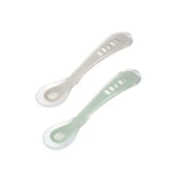 BÉABA Lot 2 cuillères 2ème âge silicone avec boite de transport Vert sauge/Gris velours< Couverts Vaisselle Et Bavoirs