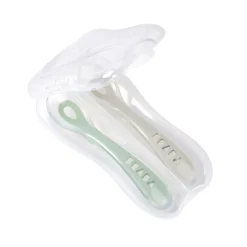 BÉABA Lot 2 cuillères 2ème âge silicone avec boite de transport Vert sauge/Gris velours< Couverts Vaisselle Et Bavoirs