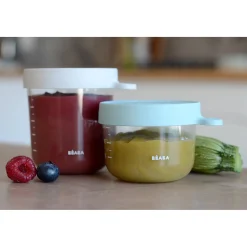 BÉABA Lot 2 portions verre 150 et 250ml Vert clair/Gris clair< Pots De Conservation