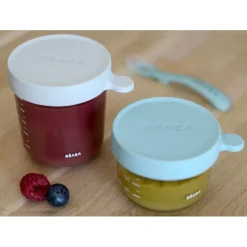 BÉABA Lot 2 portions verre 150 et 250ml Vert clair/Gris clair< Pots De Conservation