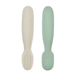 BÉABA Lot 2 pré-cuillères d'apprentissage silicone Vert sauge/Gris velours< Couverts Vaisselle Et Bavoirs