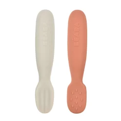 BÉABA Lot 2 pré-cuillères d'apprentissage silicone Terracotta/Gris velours< Couverts Vaisselle Et Bavoirs