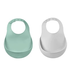 BÉABA Lot de 2 bavoirs silicone Gris clair/Vert sauge< Couverts Vaisselle Et Bavoirs