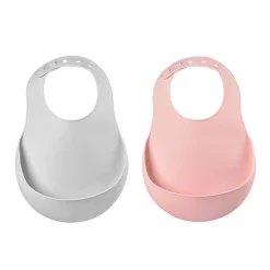 BÉABA Lot de 2 bavoirs silicone Gris clair/Vieux rose< Couverts Vaisselle Et Bavoirs