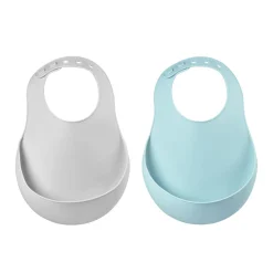 BÉABA Lot de 2 bavoirs silicone Bleu clair/Gris< Couverts Vaisselle Et Bavoirs