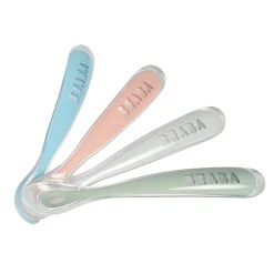 BÉABA Lot de 4 cuillères 1er âge silicone Eucalyptus/Bleu/Rose/Gris< Couverts Vaisselle Et Bavoirs