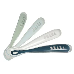 BÉABA Lot de 4 cuillères 1er âge silicone Bleu/Gris/Eucalyptus< Couverts Vaisselle Et Bavoirs