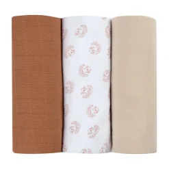 BÉABA Lot de 3 langes en coton Herrisson/Marron< Accessoires De Toilette|Baignoires Et Accessoires