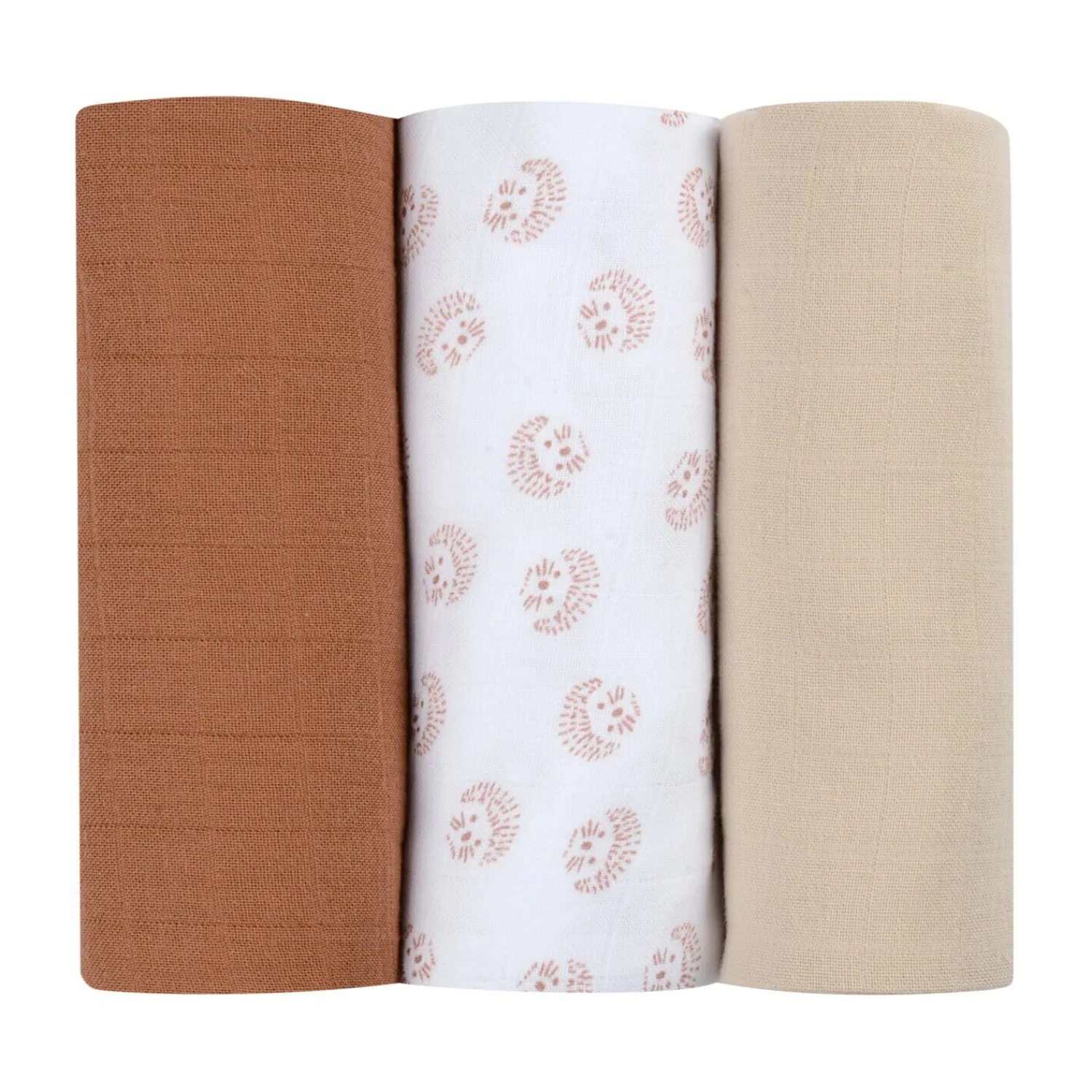 BÉABA Lot de 3 langes en coton Herrisson/Marron< Accessoires De Toilette|Baignoires Et Accessoires