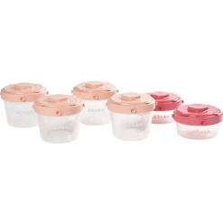BÉABA Lot de 6 portions clip 1er âge 60 et 120 ml Rose< Pots De Conservation|Pots De Conservation