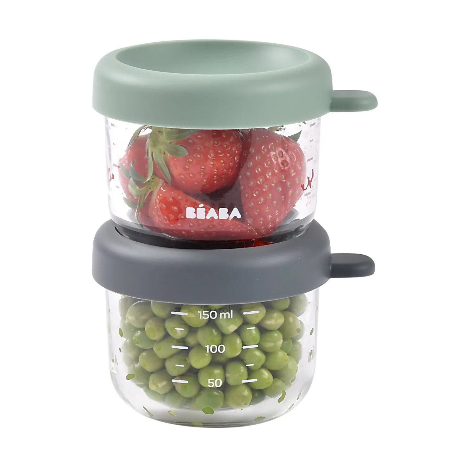 BÉABA Lot de 2 portions verre 150 ml Mineral / Vert sauge< Pots De Conservation|Pots De Conservation