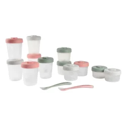 BÉABA Pack premiers repas (12 portions + 2 cuillères) Eucalyptus/Rose/Gris< Couverts Vaisselle Et Bavoirs|Pots De Conservation