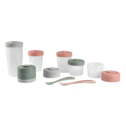 BÉABA Pack premiers repas (12 portions + 2 cuillères) Eucalyptus/Rose/Gris< Couverts Vaisselle Et Bavoirs|Pots De Conservation