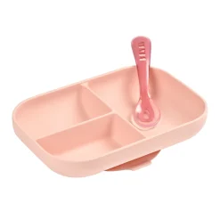 BÉABA Set repas Silicone - Assiette compartimentée et cuillère 2ème âge Rose< Couverts Vaisselle Et Bavoirs