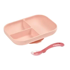 BÉABA Set repas Silicone - Assiette compartimentée et cuillère 2ème âge Rose< Couverts Vaisselle Et Bavoirs