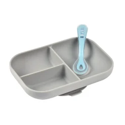 BÉABA Set repas Silicone - Assiette compartimentée et cuillère 2ème âge Gris< Couverts Vaisselle Et Bavoirs
