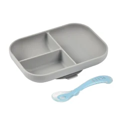 BÉABA Set repas Silicone - Assiette compartimentée et cuillère 2ème âge Gris< Couverts Vaisselle Et Bavoirs