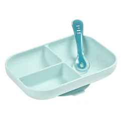 BÉABA Set repas Silicone - Assiette compartimentée et cuillère 2ème âge Bleu< Couverts Vaisselle Et Bavoirs